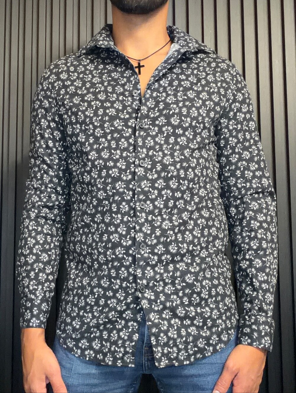 Used Express Black and White Floral Dress Shirt